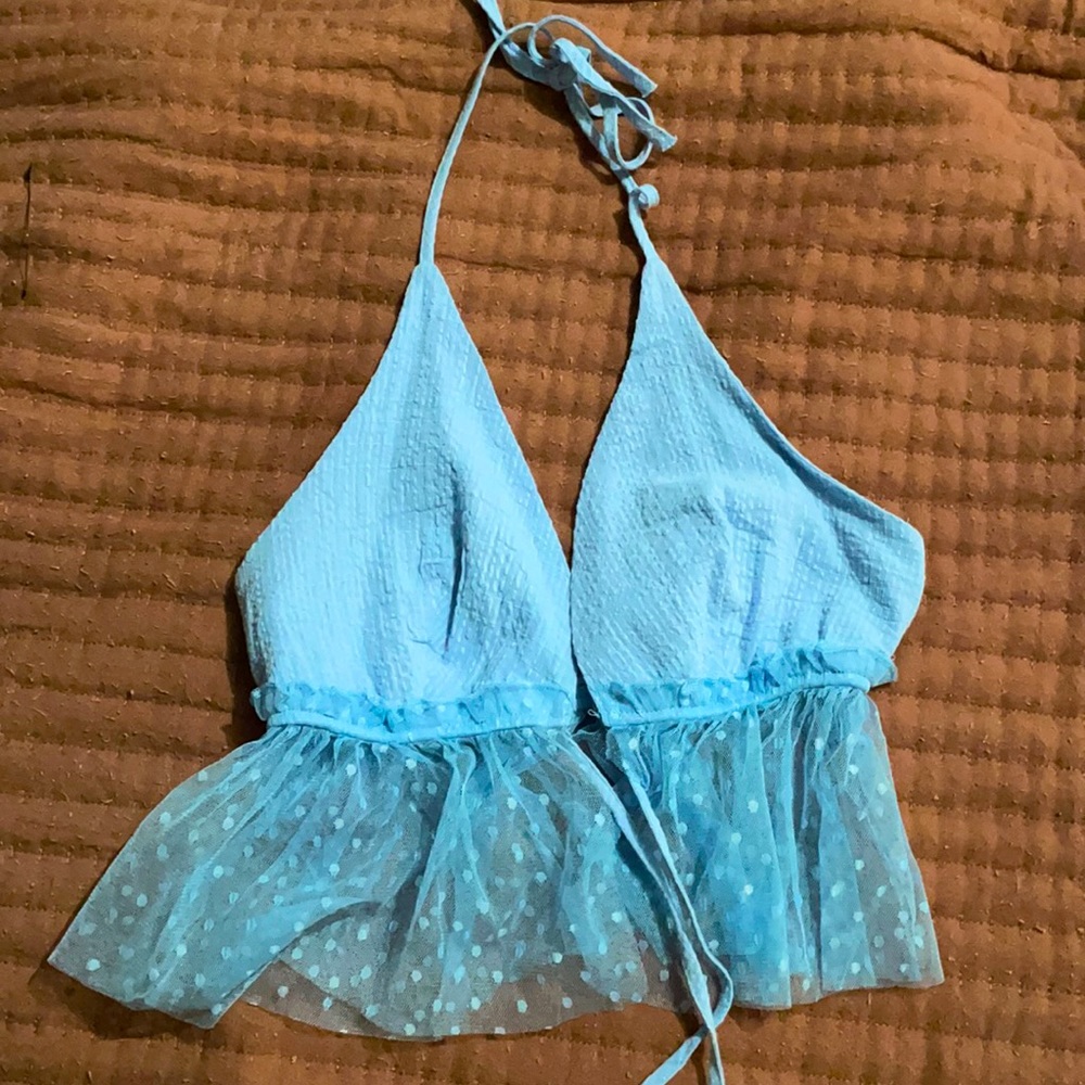 Brand new blue crop top with lace